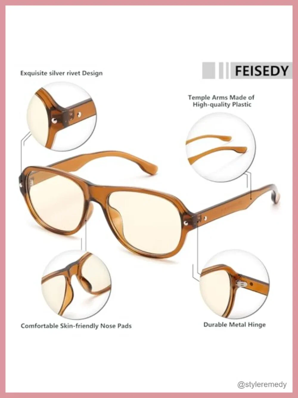 Square Retro Aviator Sunglasses UV400 Protection Plastic Frame